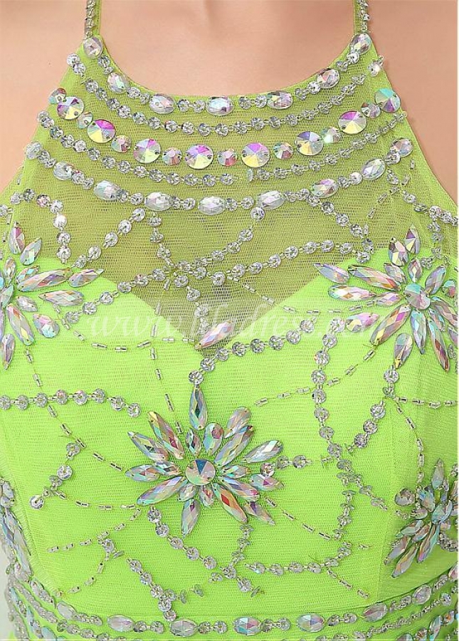 Fabulous Chiffon Halter Neckline A-line Prom Dresses With Beadings & Rhinestones