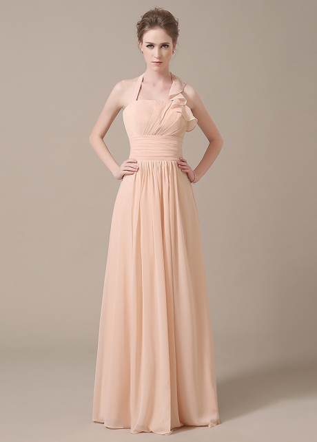 Stunning Chiffon Halter Neckline Full-length A-line Bridesmaid Dresses