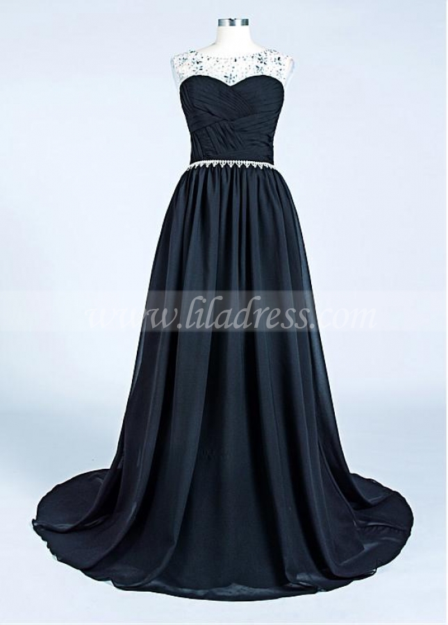 Charming Chiffon Scoop Neckline A-Line Prom Dresses With Beadings