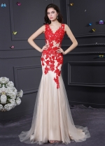 Exquisite Tulle & Stretch Satin V-Neck Mermaid Prom Dresses