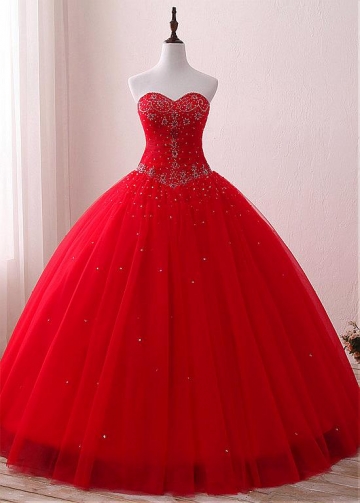 Winsome Tulle & Satin Sweetheart Neckline Floor-length Ball Gown Quinceanera Dresses With Beadings