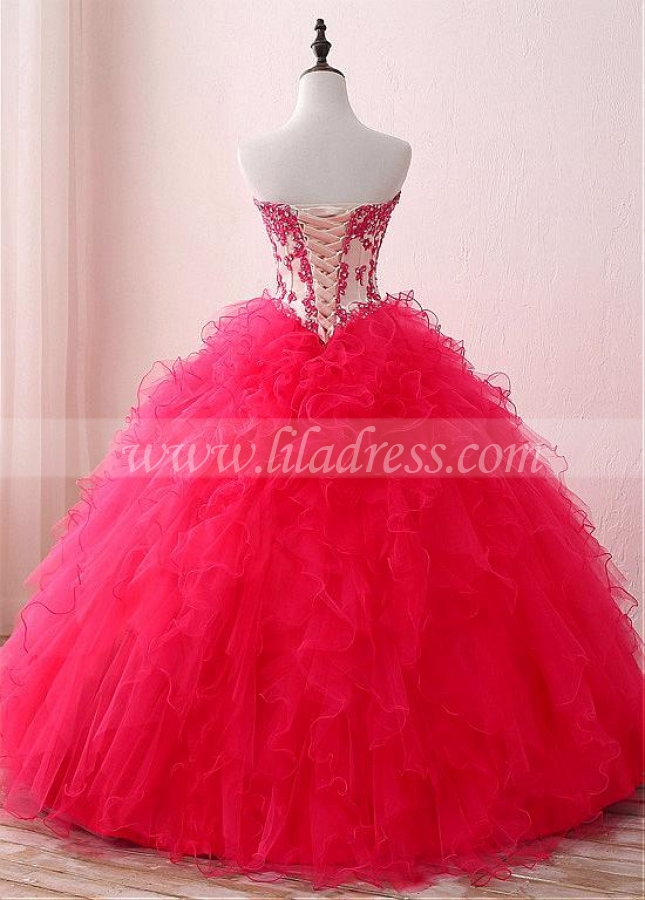 Dazzling Tulle & Satin Sweetheart Neckline Floor-length Ball Gown Quinceanera Dresses With Beaded Lace Appliques & Detachable Jacket