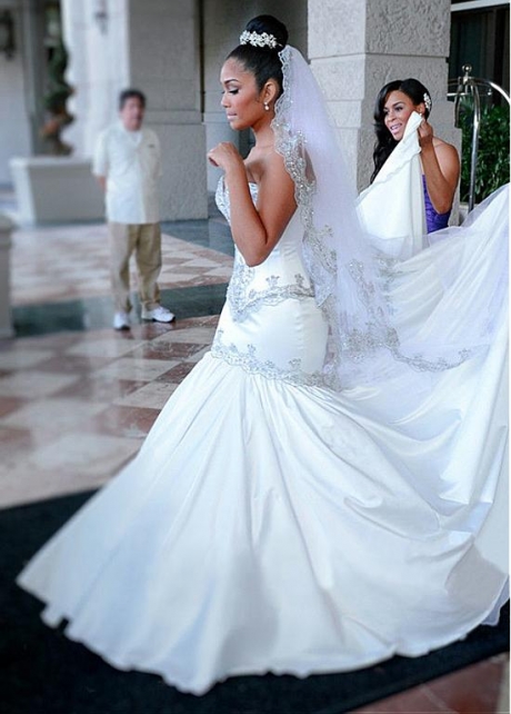 Glamorous Satin Sweetheart Neckline Mermaid Wedding Dresses With Embroidery & Beadings