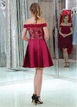 Lace & Satin Off-the-shoulder Neckline Short Length A-line Cocktail Dresses