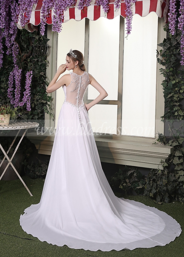 Glamorous Chiffon V-neck Neckline A-line Wedding Dresses