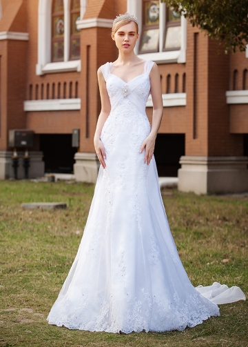 Elegant Organza V-neck Neckline Mermaid Wedding Dresses With Lace Appliques