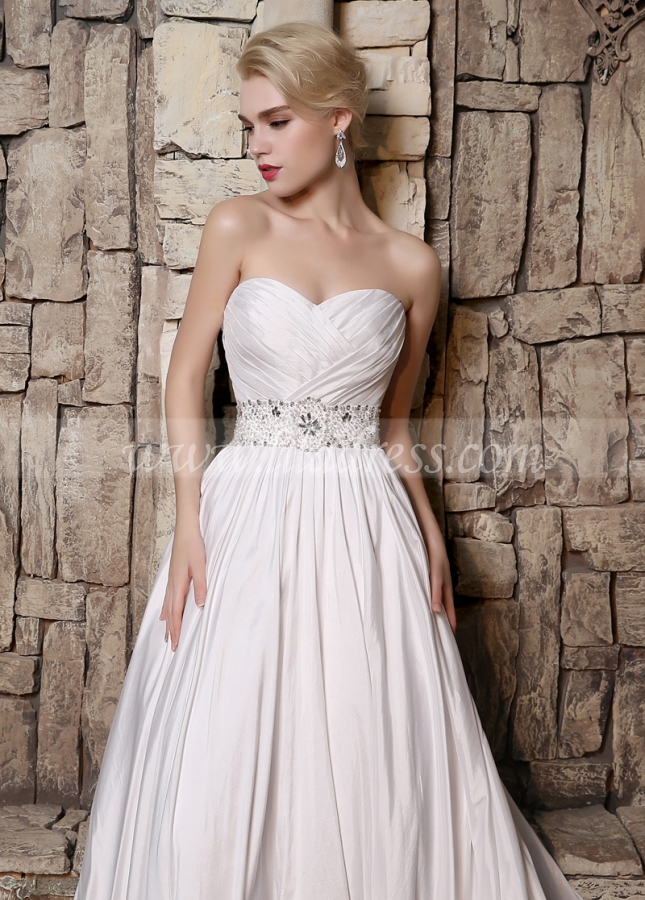 Elegant Taffeta Sweetheart Neckline A-line Wedding Dresses with Beadings & Rhinestones