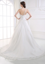 Stunning Organza Satin One Shoulder Neck Dropped Waistline A-line Wedding Dress
