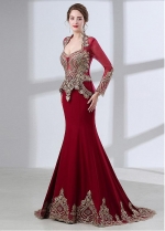 Graceful Tulle & Stretch Linens Queen Anna Neckline Mermaid Evening Dress With Lace Appliques