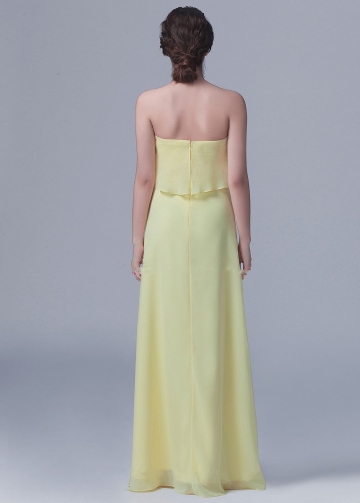 Floor Length Strapless Chiffon Yellow Bridesmaid Dresses