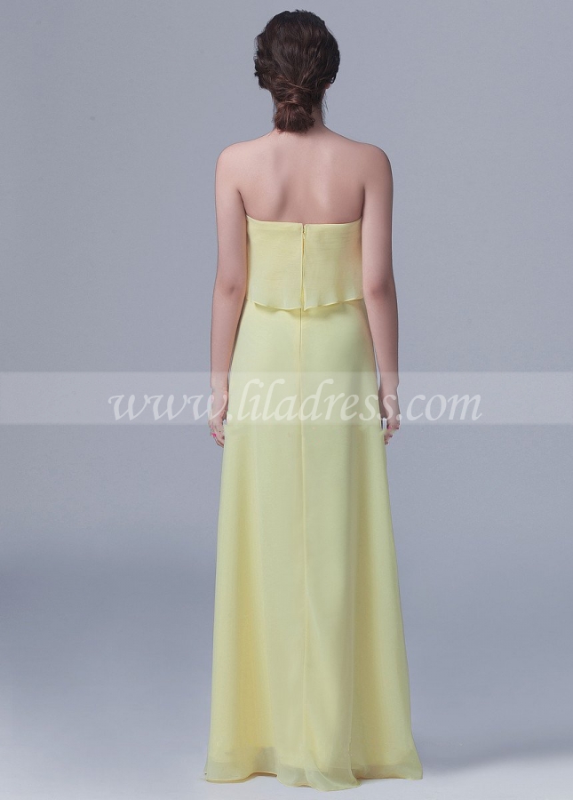 Floor Length Strapless Chiffon Yellow Bridesmaid Dresses