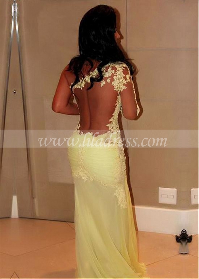 Elegant One-shoulder Sheath Evening Dresses With Lace Appliques