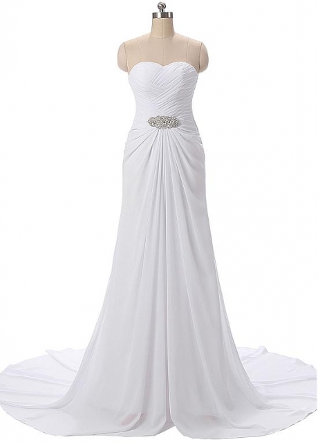Flowing Chiffon Sweetheart Neckline Sheath Evening Dresses With Beads