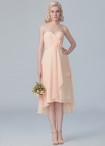 Chiffon Sweetheart Hi-lo Bridesmaid Dresses with Flower Sash