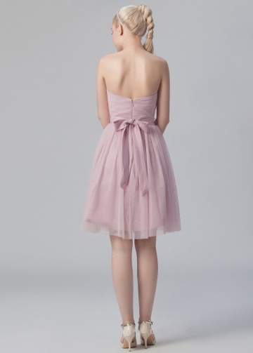 Dusty Pink A-line Tulle Short Wedding Guests Dresses with Belt