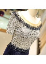 Fashionable Fleece & Lace Scoop Neckline Floor-length Mermaid Evening Dress