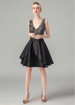 Fabulous Lace & Satin V-neck Neckline Knee-length A-line Homecoming Dresses