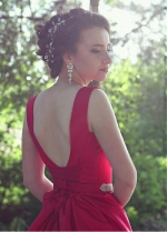 Chic Satin Jewel Neckline Floor-length A-line Evening Dresses With Beadings