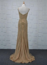 Romantic Tulle Spaghetti Straps Neckline Mermaid Prom Dresses With Beadings