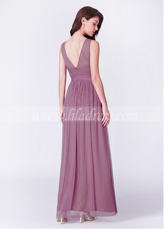 Glamorous Tulle V-neck Neckline Floor-length A-line Evening Dress With Beadings