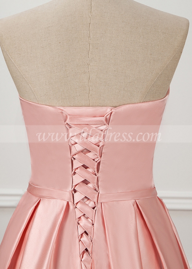 Elegant Satin Sweetheart Neckline A-line Floor-length Prom Dress With Beaded Lace Appliques & Belt