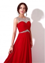 Delicate Chiffon Bateau Neckline A-line Prom Dresses With Beadings