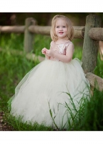 Lovely Sequin Lace & Tulle Scoop Neckline Ball Gown Flower Girl Dress