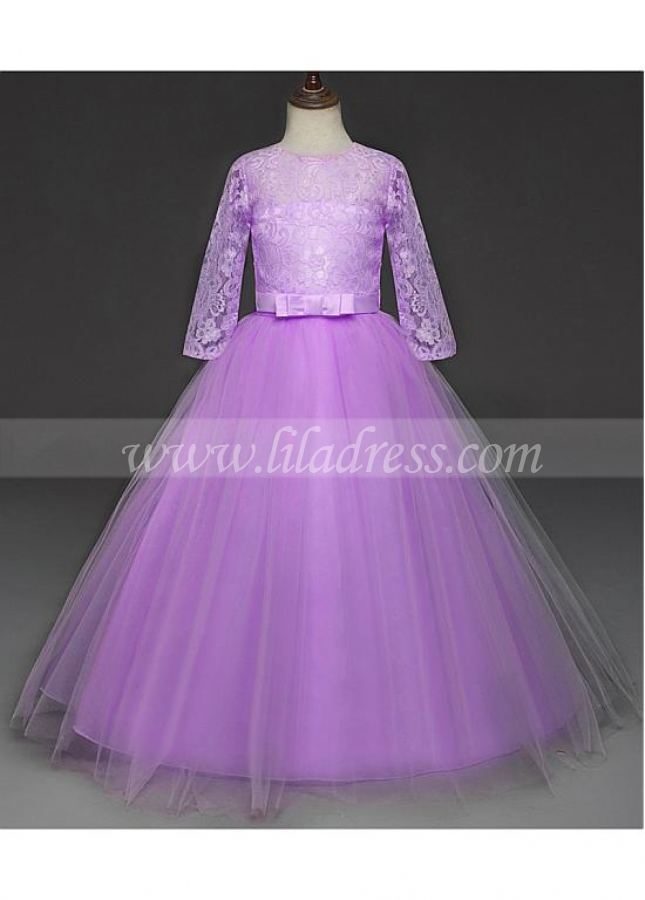 Lace & Tulle Jewel Neckine Ball Gown Flower Girl Dresses