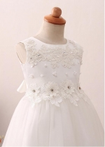Exquisite Tulle Jewel Neckline Hi-lo A-line Flower Girl Dress With Lace Appliques & Beadings & Belt