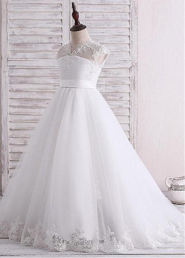 Lovely Tulle Jewel Neckline A-line Flower Girl Dress With Lace Appliques