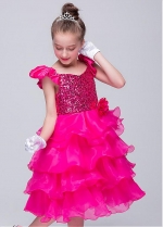Fantastic Sequin Lace & Organza Scoop Neckline Ball Gown Flower Girl Dresses With Handmade Flowers