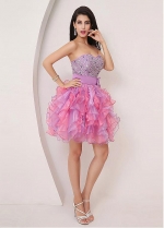 Attractive Organza Sweetheart Neckline Short Ball Gown Homecoming Dresses With Beadings
