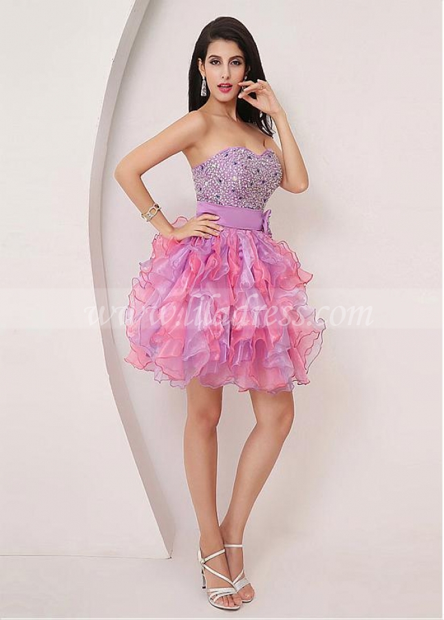 Attractive Organza Sweetheart Neckline Short Ball Gown Homecoming Dresses With Beadings