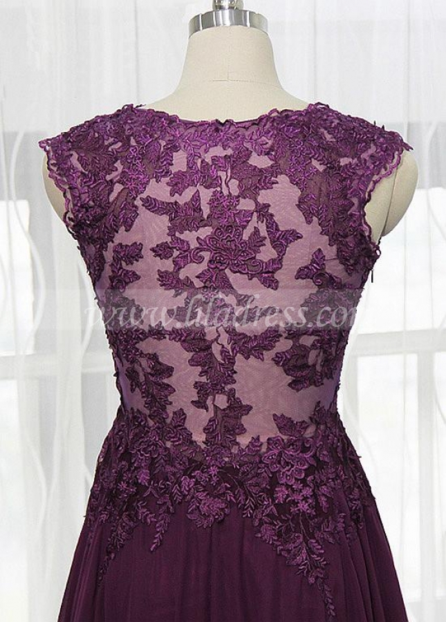 Virtuous Tulle & Chiffon V-neck Neckline A-line Mother Of The Bride Dresses With Lace Appliques