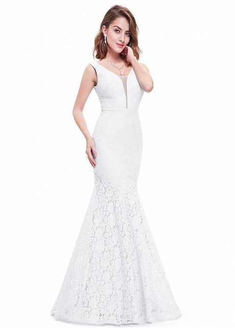 Alluring Lace V-neck Neckline Floor-length Mermaid Prom Dress