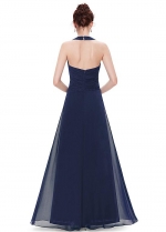 Sexy Chiffon Halter Neckline Backless A-line Prom / Bridesmaid Dresses With Pleats