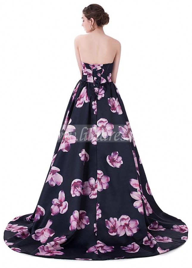 Exquisite Print Sweetheart Neckline Prom Dresses With Pleats