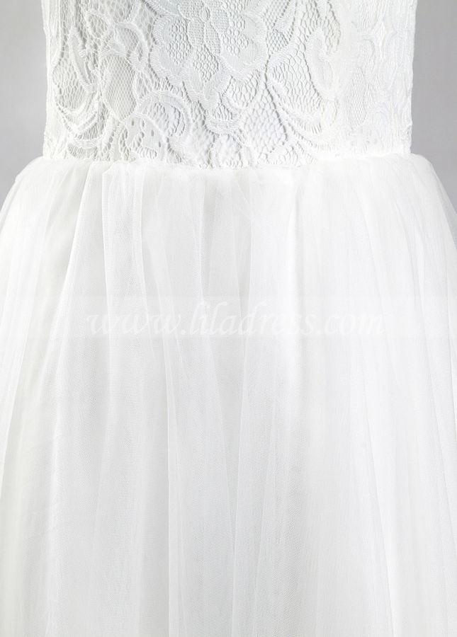 Pretty Lace & Tulle Spaghetti Straps Neckline A-Line Wedding Dress