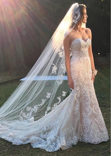 Eye-catching Tulle Sweetheart Neckline Mermaid Wedding Dresses With Beaded Lace Appliques