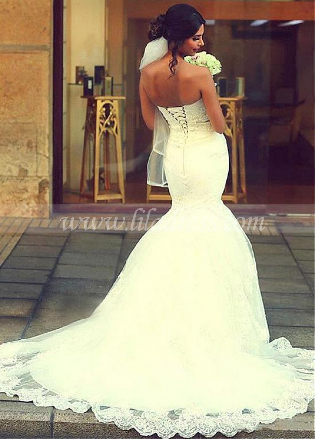 Marvelous Tulle Sweetheart Neckline Mermaid Wedding Dresses With Beadings & Lace Appliques