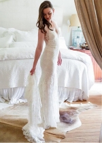 Modest Tulle V-neck Neckline Mermaid Wedding Dress With Lace Appliques