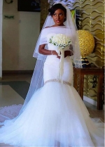 Exquisite Satin & Tulle Sweetheart Neckline Mermaid Wedding Dress With Beading & Detachable Shawl
