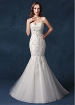 Brilliant Tulle Sweetheart Neckline Natural Waistline Mermaid Wedding Dress With Sequin Lace Appliques & Beadings