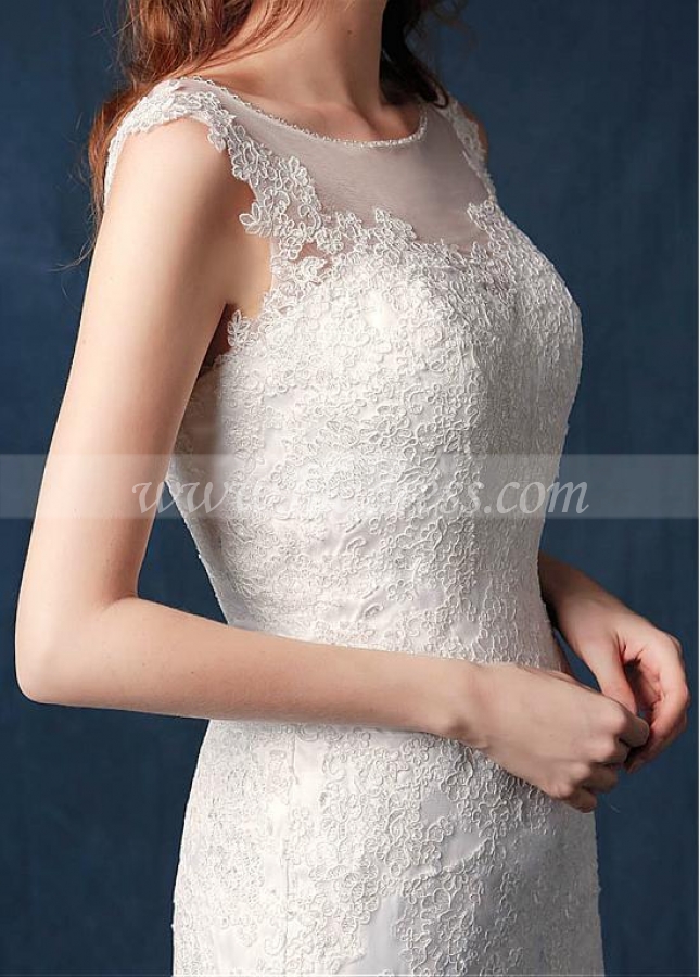 Glamorous Tulle Jewel Neckline Natural Waistline Mermaid Wedding Dress With Lace Appliques & Beadings