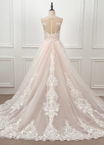 Fascinating Tulle Jewel Neckline See-through Natural Waistline A-line Wedding Dress With Lace Appliques & Beadings
