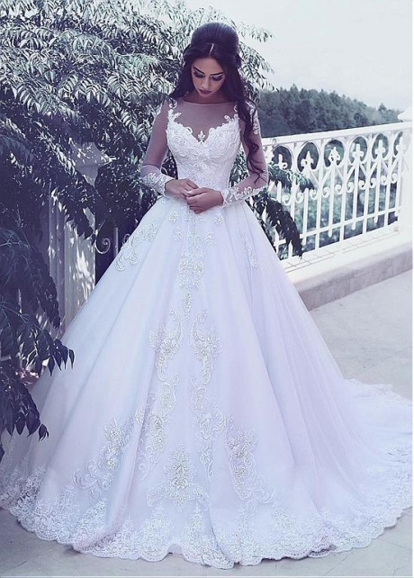 Marvelous Tulle Bateau Neckline A-line Wedding Dresses With Lace Appliques & Beadings