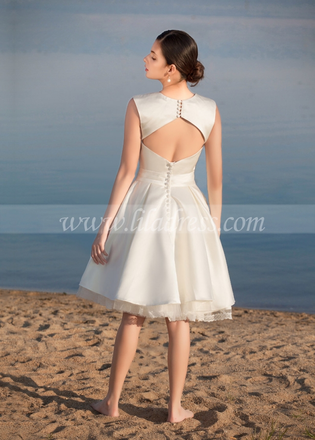 Chic Satin Queen Anne Neckline Knee-length A-line Wedding Dresses