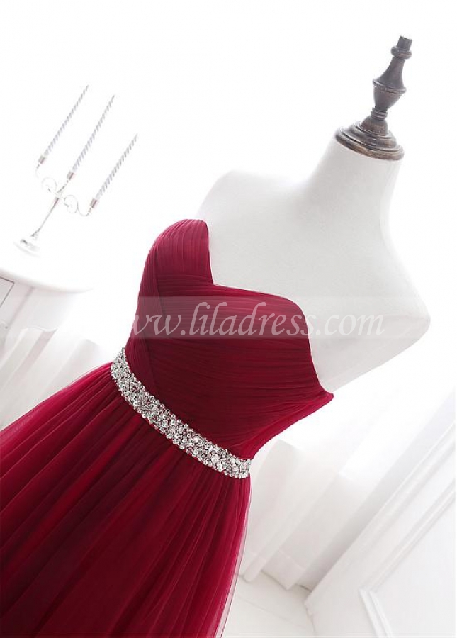 Alluring Tulle Sweetheart Neckline Floor-length A-line Prom Dresses With Beadings