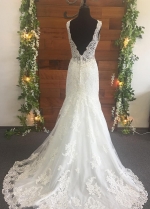 Beaded Appliques V-neck Ivory Wedding Gown 2023