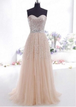 Chic Sequin Tulle Sweetheart Neckline A-line Evening Dress